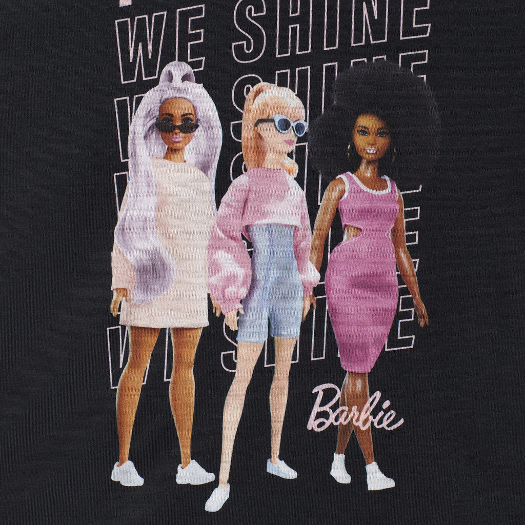 Set Pijama 4 Piezas Barbie Oficial Together We Shine | 2 Camisas + 2 Pantalones + 100% Poliéster | Niña Negro Rosa (4T - 10T)