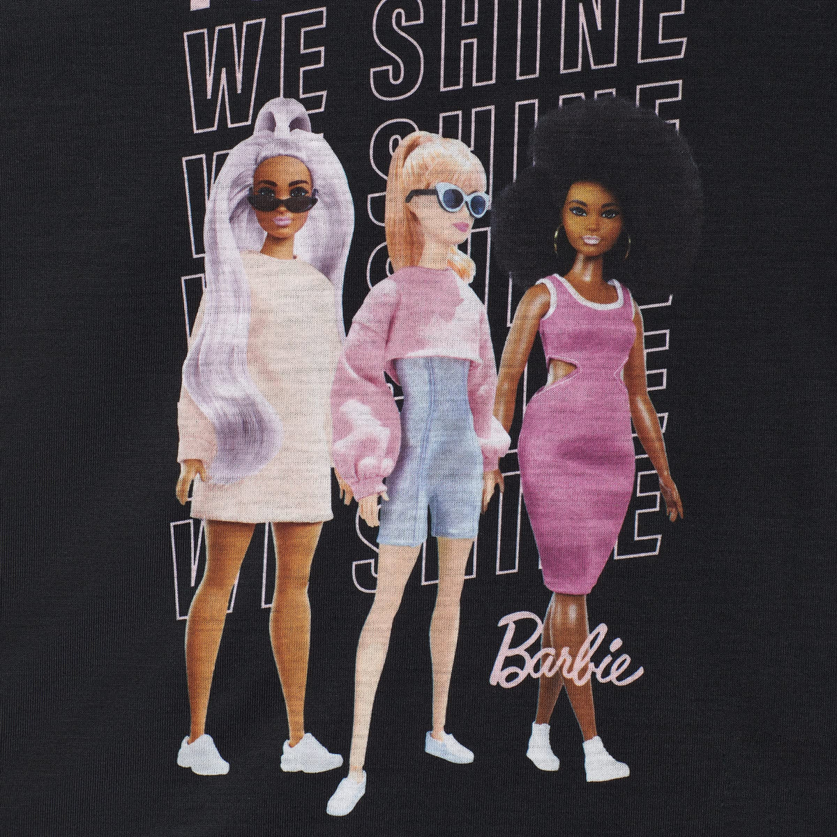 Set Pijama 4 Piezas Barbie Oficial Together We Shine | 2 Camisas + 2 Pantalones + 100% Poliéster | Niña Negro Rosa (4T - 10T)