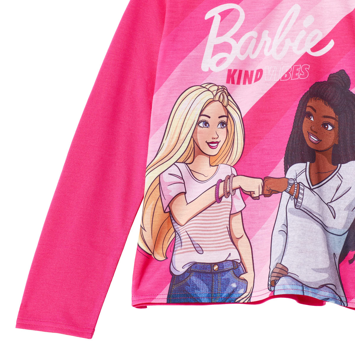 Set Pijama 4 Piezas Barbie Oficial Together & Kind | 2 Camisas + 2 Pantalones + 100% Poliéster | Niña Gris Rosa Fucsia (4T - 10T)