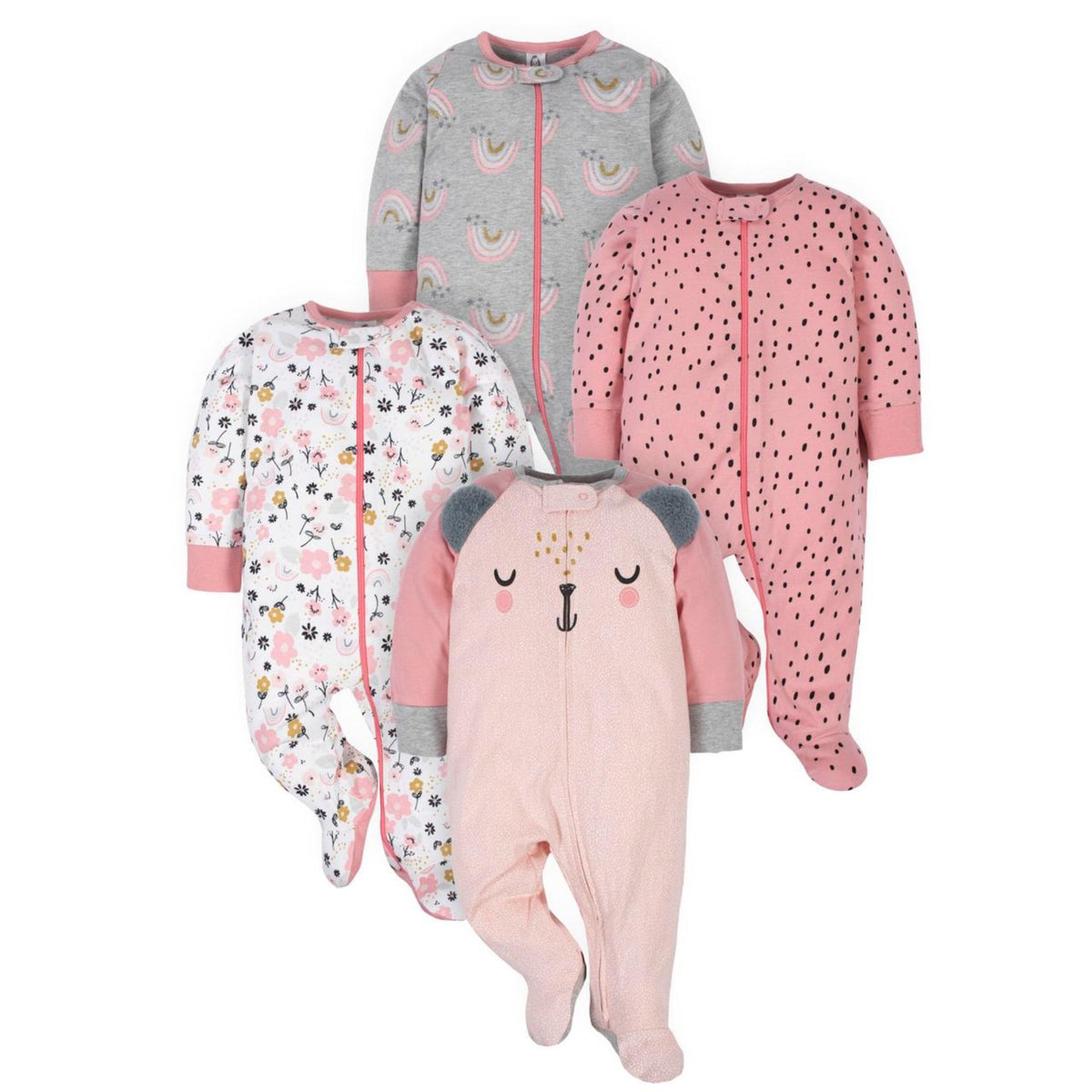 Gerber | Paquete 4 Mamelucos Sleep N' Play para Bebé Niña