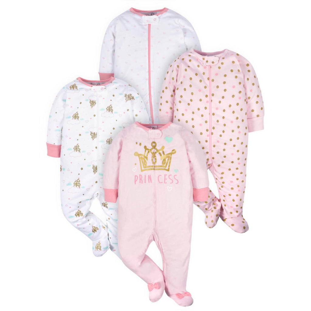 Gerber | Paquete 4 Mamelucos Sleep N' Play para Bebé Niña