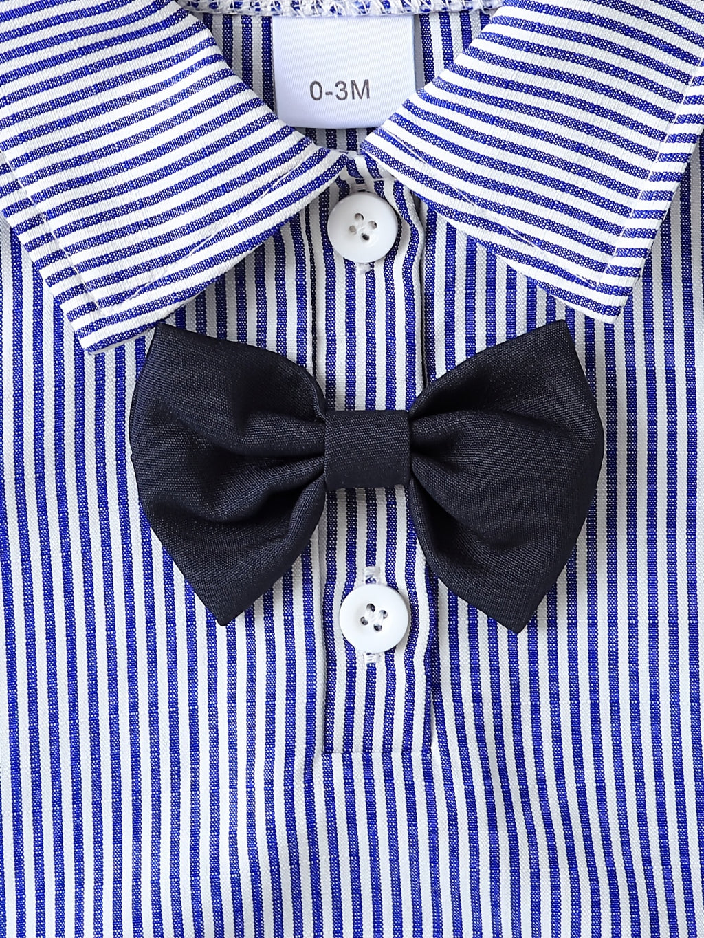 Conjunto Formal de 2 Piezas "Little Gentleman" para Bebé – Pañalero de Manga Larga a Rayas con Pajarita y Pantalón Azul Marino (Todas las Temporadas) (0M - 12M)
