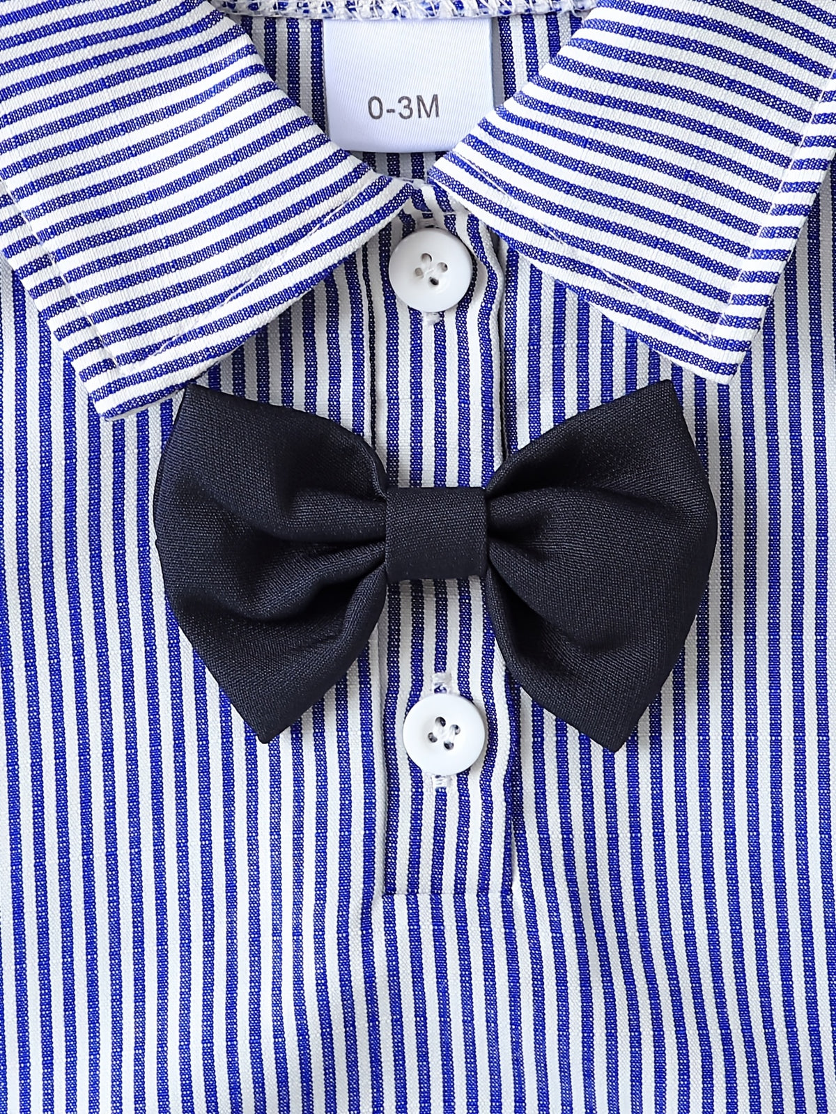 Conjunto Formal de 2 Piezas "Little Gentleman" para Bebé – Pañalero de Manga Larga a Rayas con Pajarita y Pantalón Azul Marino (Todas las Temporadas) (0M - 12M)