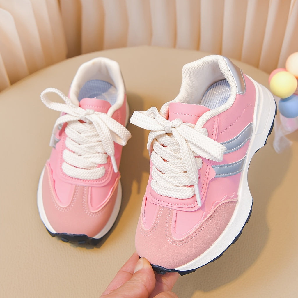 Zapatillas Deportivas Casuales para Niña con Rayas Rosas y Plateadas (Ligeras, Antideslizantes y de Uso Diario) (Talla 26 - 36)