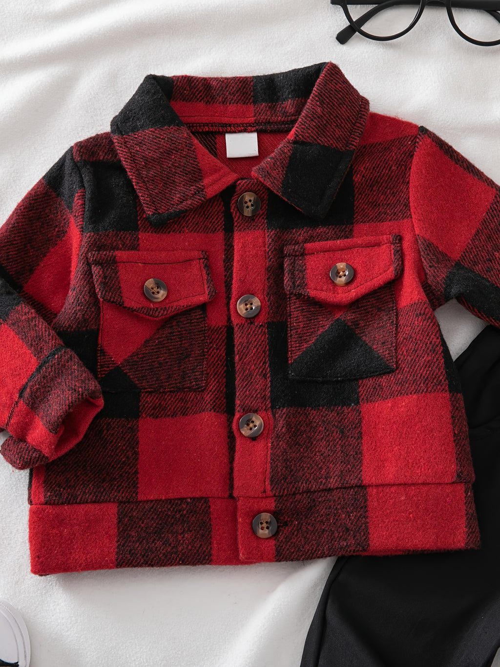 Conjunto de 2 Piezas "Red Lumberjack" para Niño – Chaqueta de Cuadros Rojos y Negros con Pantalón Casual (Primavera/Otoño (3M - 3Y)