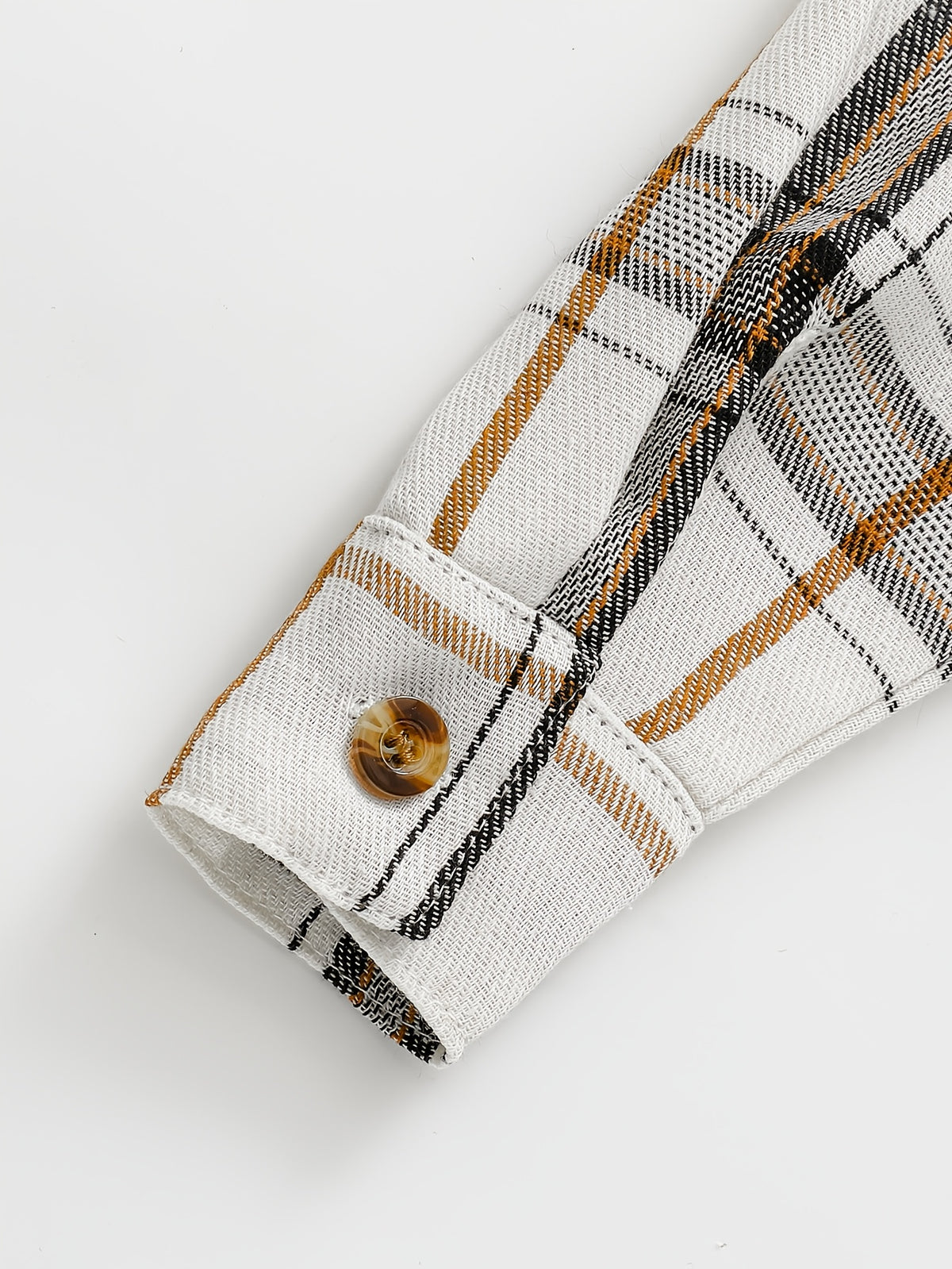 Conjunto de 2 Piezas para Bebé con Camisa de Cuadros, Parche de Oso y Pantalón de Pana (Atuendo Casual, Estilo Preppy de Otoño/Primavera) (6M - 12M)