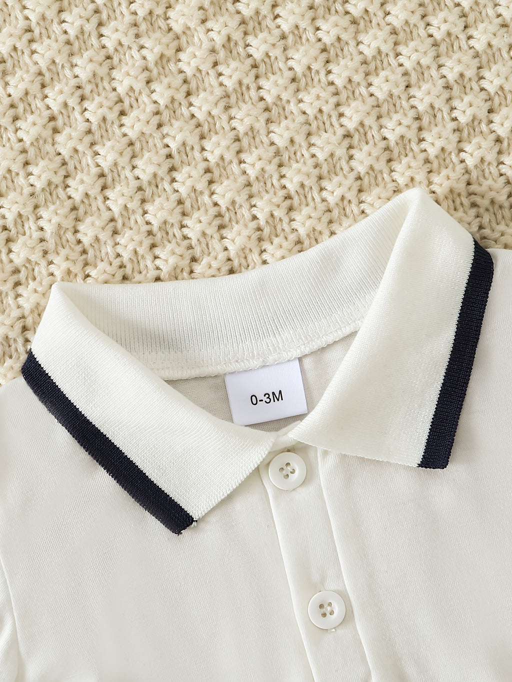 Conjunto de 2 Piezas para Bebé Niño con Pelele de Manga Larga Tipo Polo y Pantalón Largo en Color Blanco y Azul Marino (Traje Formal y Casual de Otoño/Invierno) (0M - 12M)