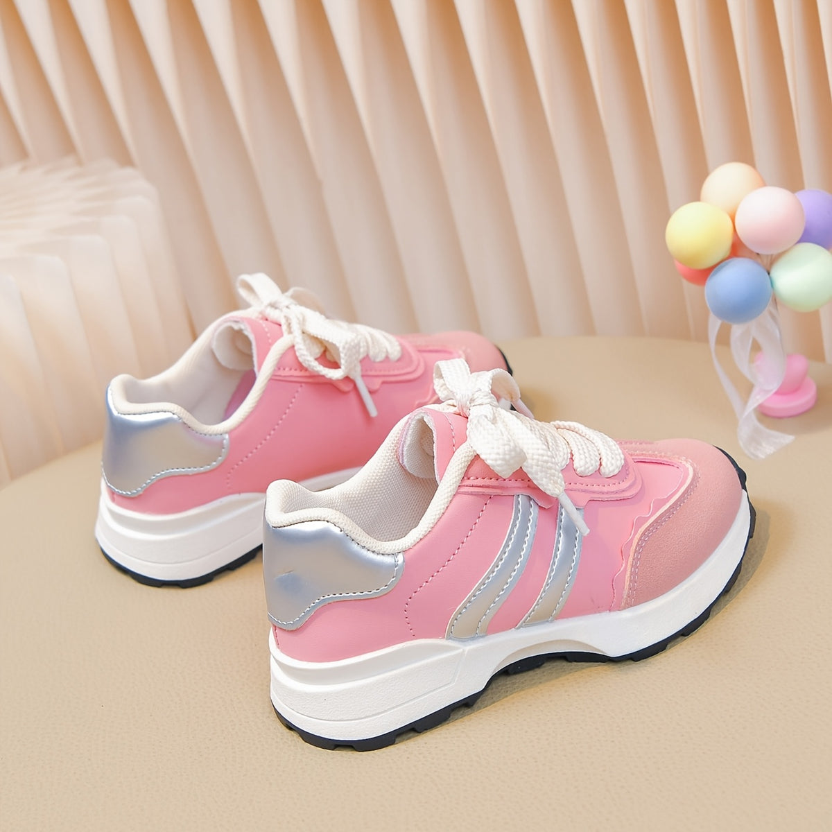 Zapatillas Deportivas Casuales para Niña con Rayas Rosas y Plateadas (Ligeras, Antideslizantes y de Uso Diario) (Talla 26 - 36)