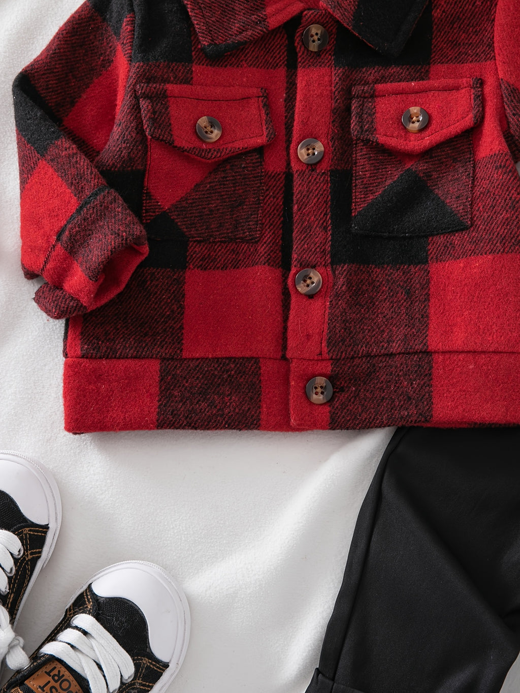 Conjunto de 2 Piezas "Red Lumberjack" para Niño – Chaqueta de Cuadros Rojos y Negros con Pantalón Casual (Primavera/Otoño (3M - 3Y)