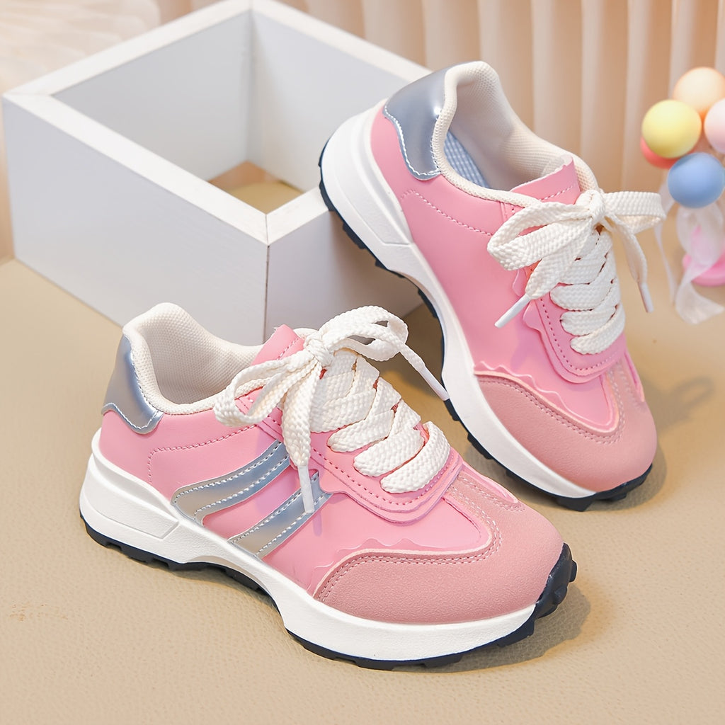 Zapatillas Deportivas Casuales para Niña con Rayas Rosas y Plateadas (Ligeras, Antideslizantes y de Uso Diario) (Talla 26 - 36)
