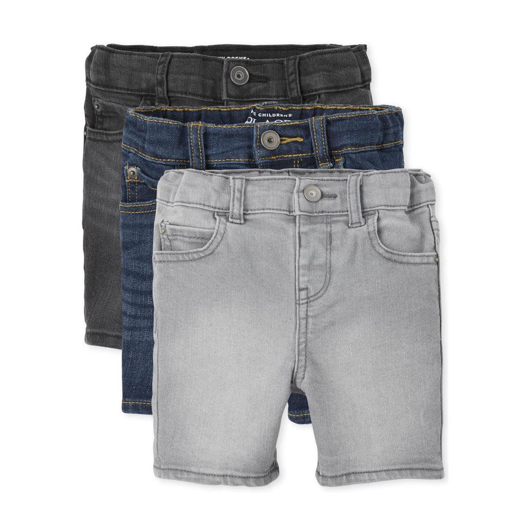 The Children's Place Pack 3 Shorts Denim Stretch Niño | Light Wash • Cintura EZ-Fit • 5 Bolsillos
