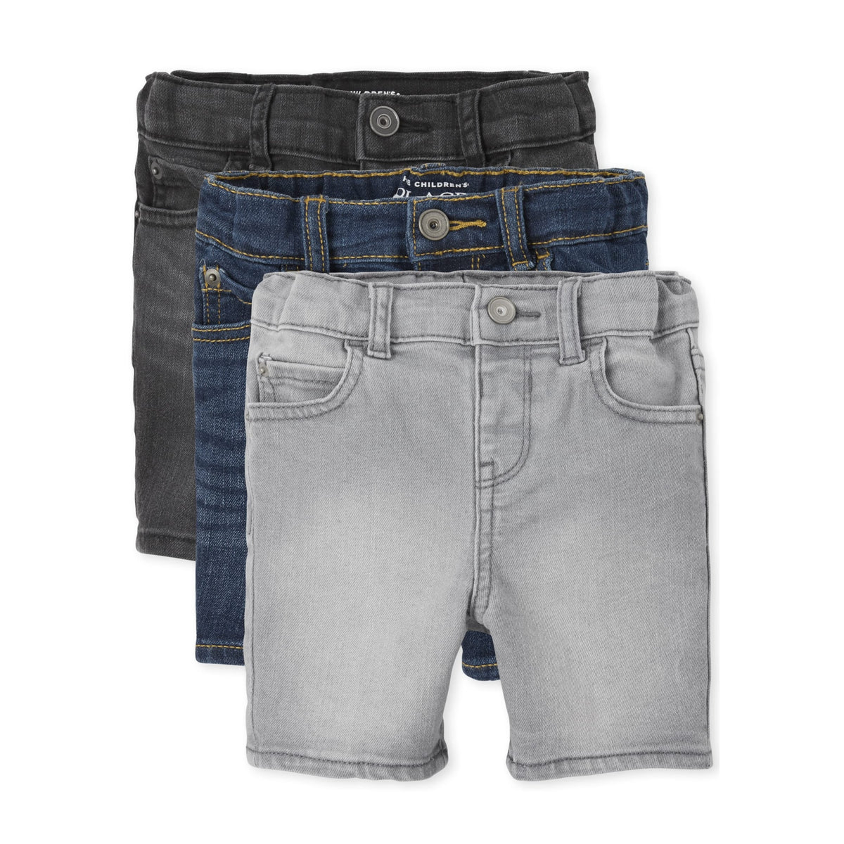 The Children's Place Pack 3 Shorts Denim Stretch Niño | Light Wash • Cintura EZ-Fit • 5 Bolsillos