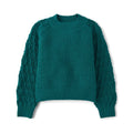The Children's Place Suéter Niña | Verde Esmeralda Lurex • Manga Calada Rombos • Mock Neck • Cropped