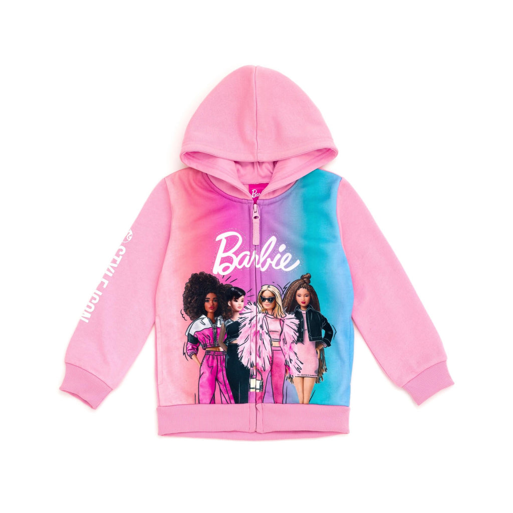Sudadera con Capucha y Cremallera Barbie Oficial | Felpa Francesa + Degradado Rosa Azul + Gráfico 4 Amigas | Niña (2T - 16T)