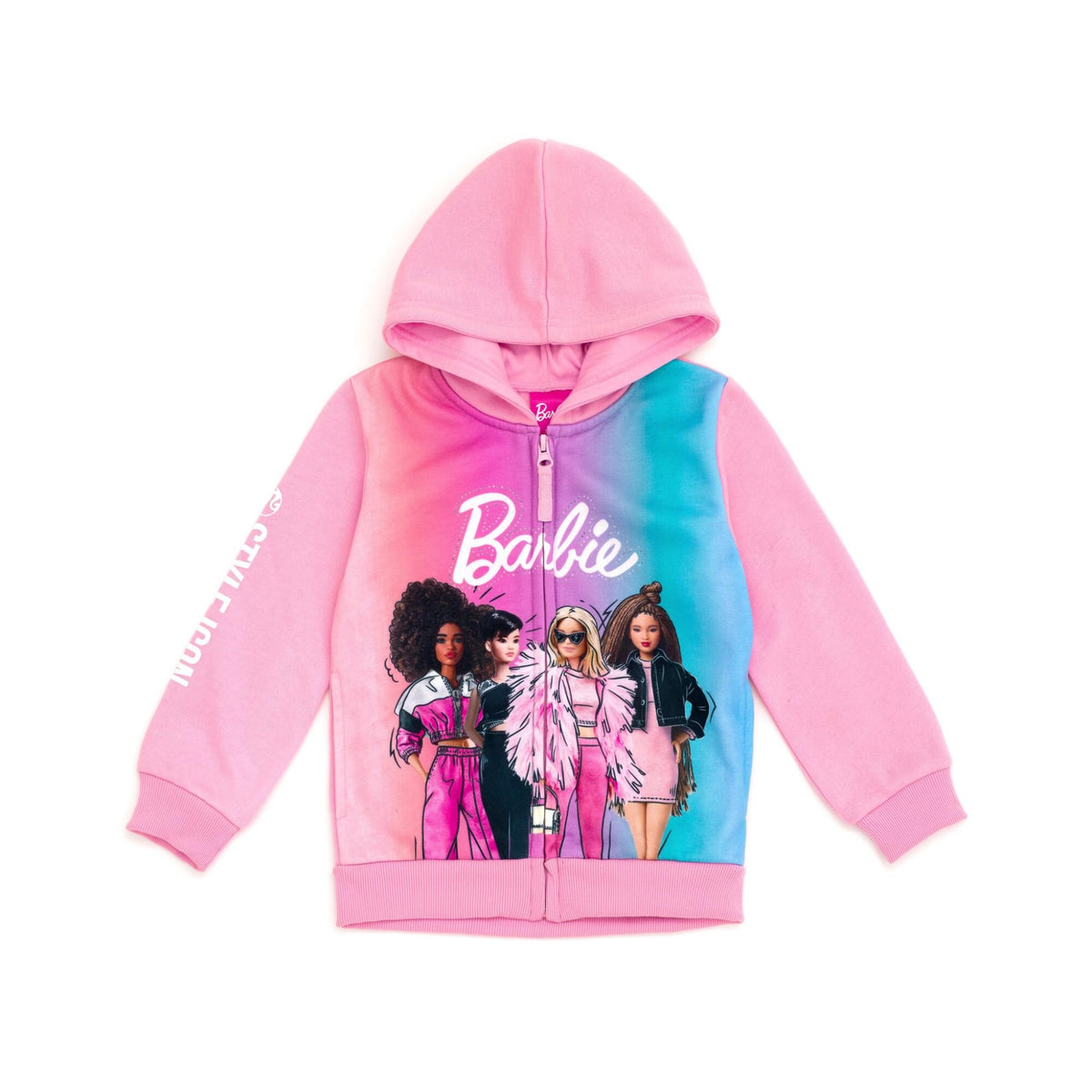 Sudadera con Capucha y Cremallera Barbie Oficial | Felpa Francesa + Degradado Rosa Azul + Gráfico 4 Amigas | Niña (2T - 16T)