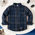 Camisa de Manga Larga a Cuadros Azul Marino para Niño con Bolsillo en el Pecho (Prenda Casual de Otoño y Vuelta al Cole) (4Y - 12Y)