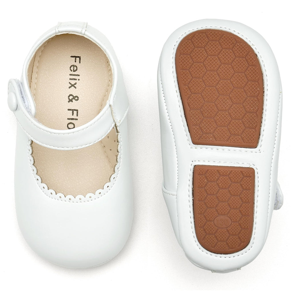 Zapatos de Vestir Antideslizantes de Suela Suave con Velcro para Bebé (Blanco) – Félix & Flora