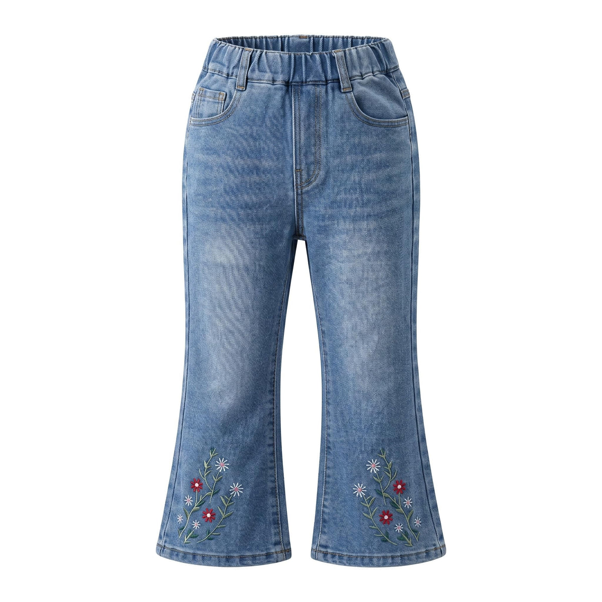 Jean Acampanado para Niña con Flores Silvestres Bordadas