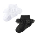 Calcetines Bebé Niña Pack 2 Algodón Canalé Encaje Volante Clásico Blanco Negro Contraste Ocasión