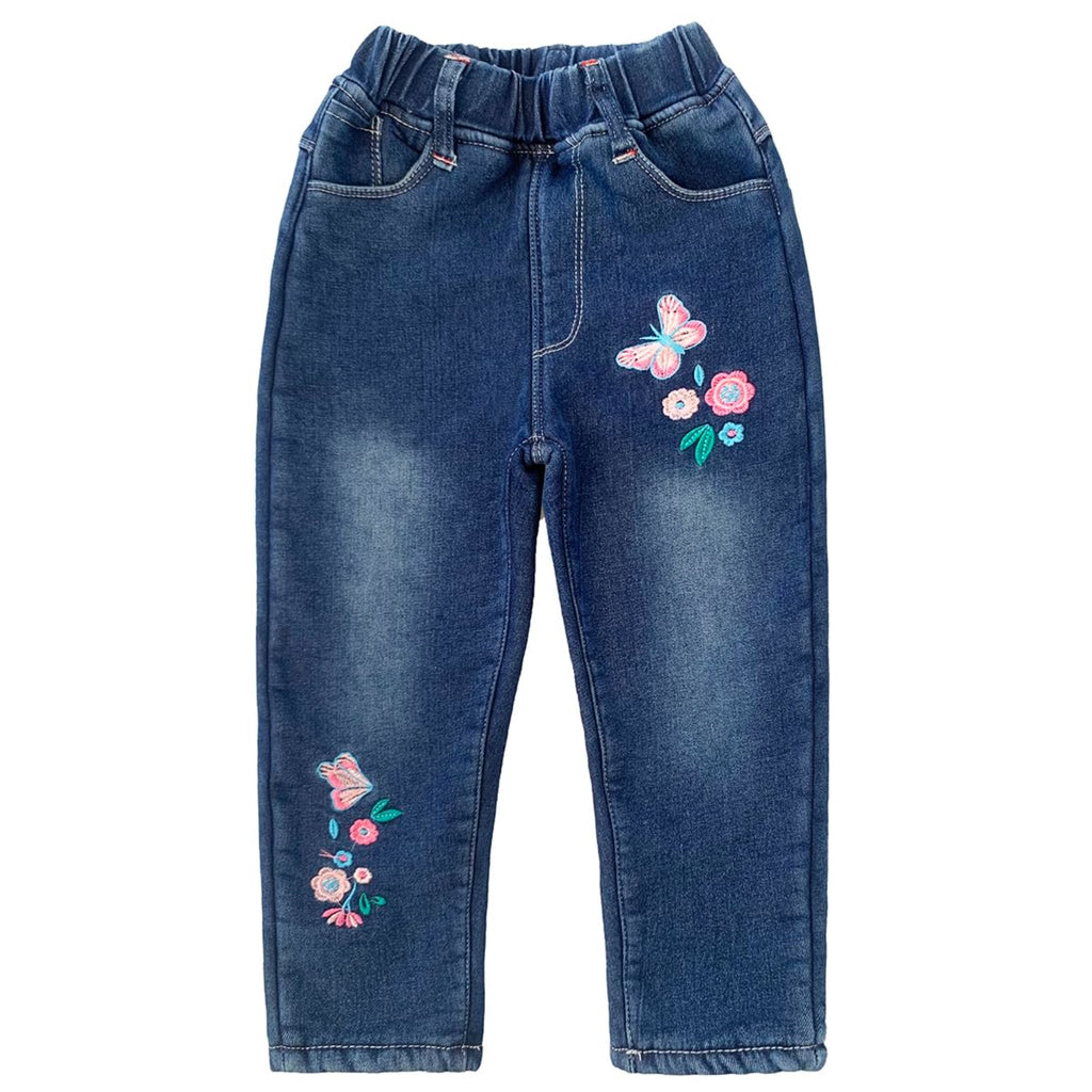 Jean para Niña con Bordado de Mariposas y Flores
