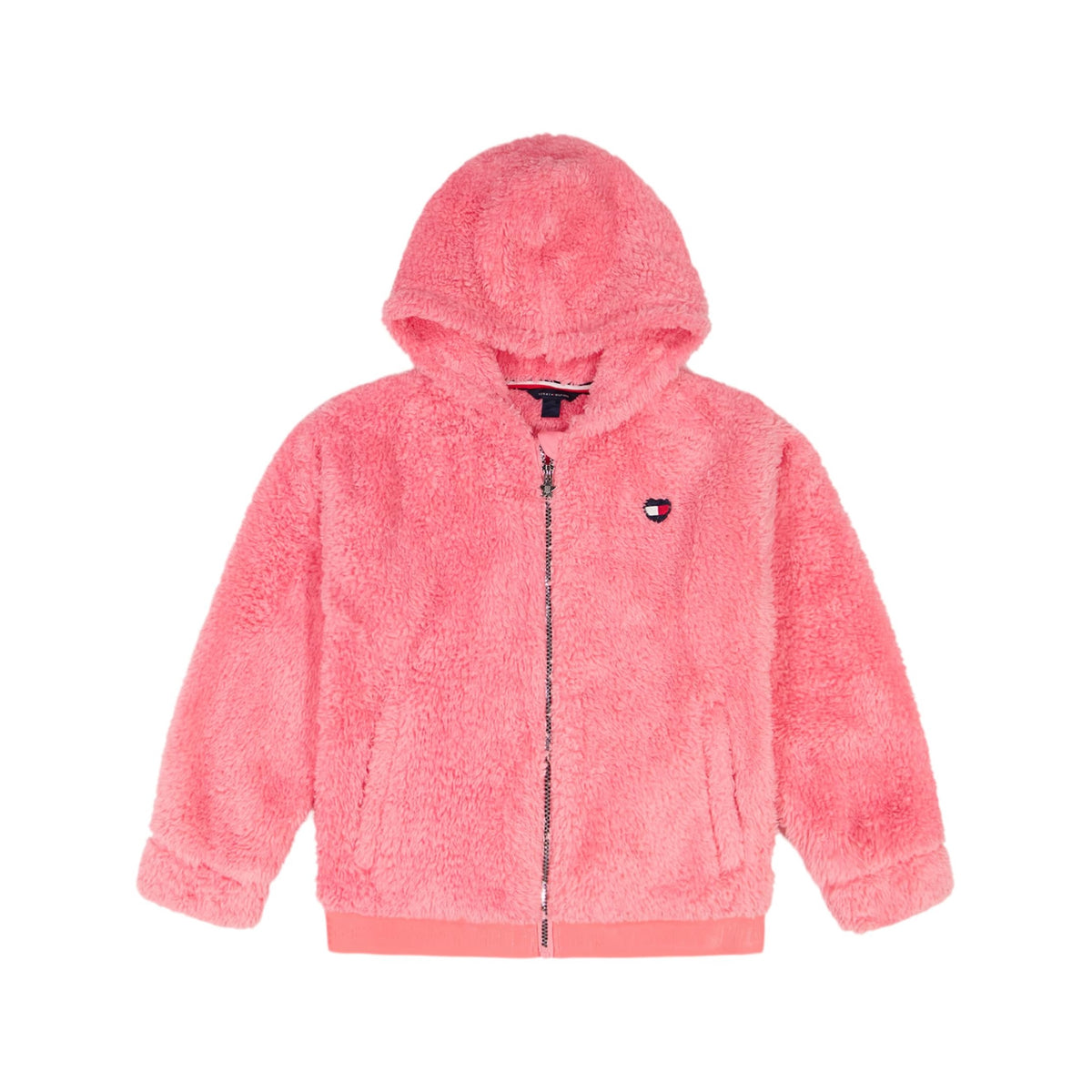 Chaqueta Sherpa Faux Fur Full-Zip Tommy Hilfiger | Fluffy Rosa Coral Vibrante + Logo Corazón TH | Niña (7T - 16T)