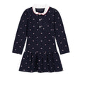Tommy Hilfiger Vestido Polo Piqué Niña | Azul Navy Estampado Mini Corazones • Cuello Peter Pan Blanco