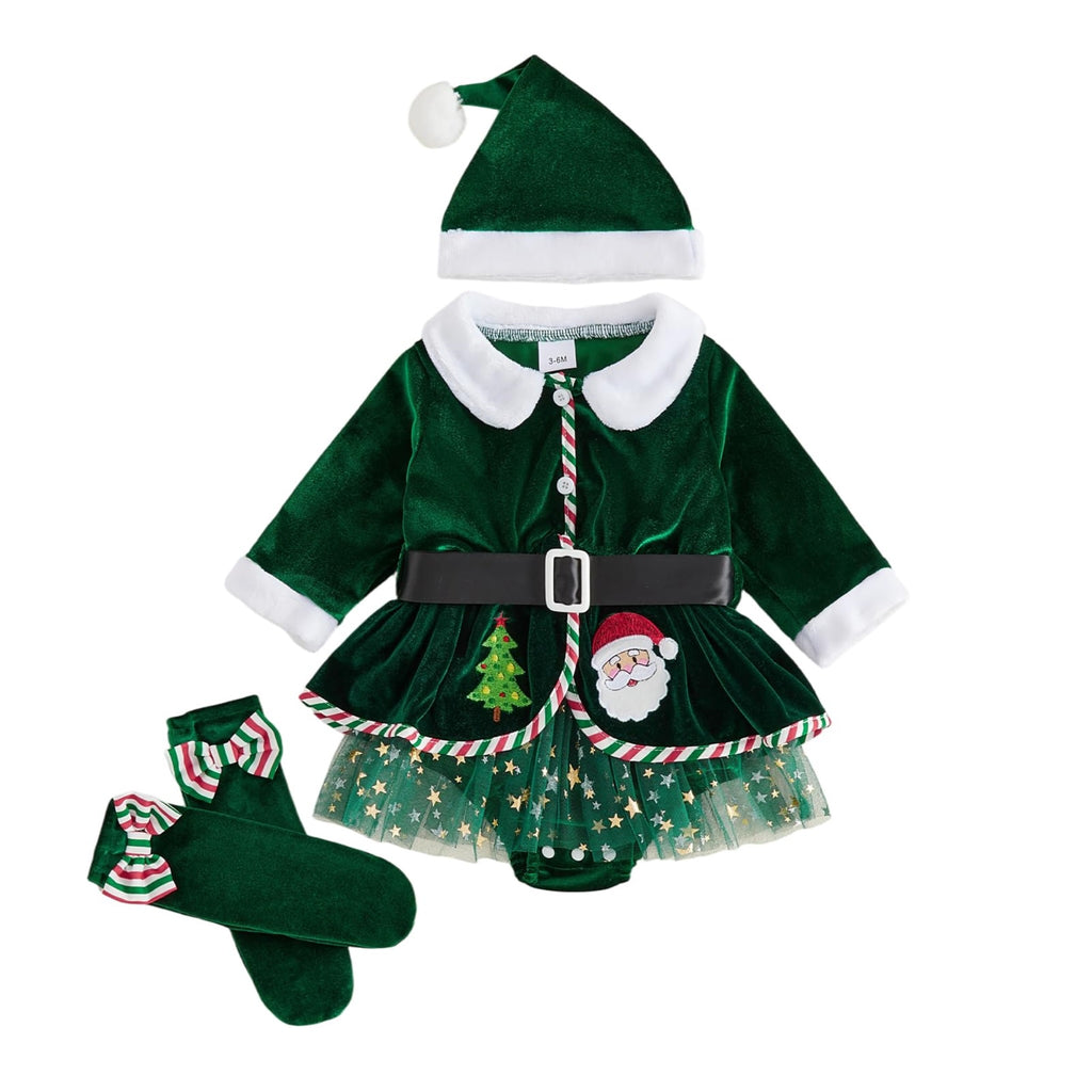 Giraropa | Vestido Mameluco Navideño de Terciopelo Bebé Niña - Verde