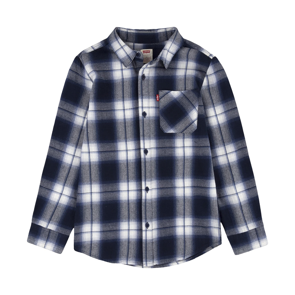 Levi's | Camisa Franela Manga Larga Cuadros Marino Blanco Niño  (8-10T)