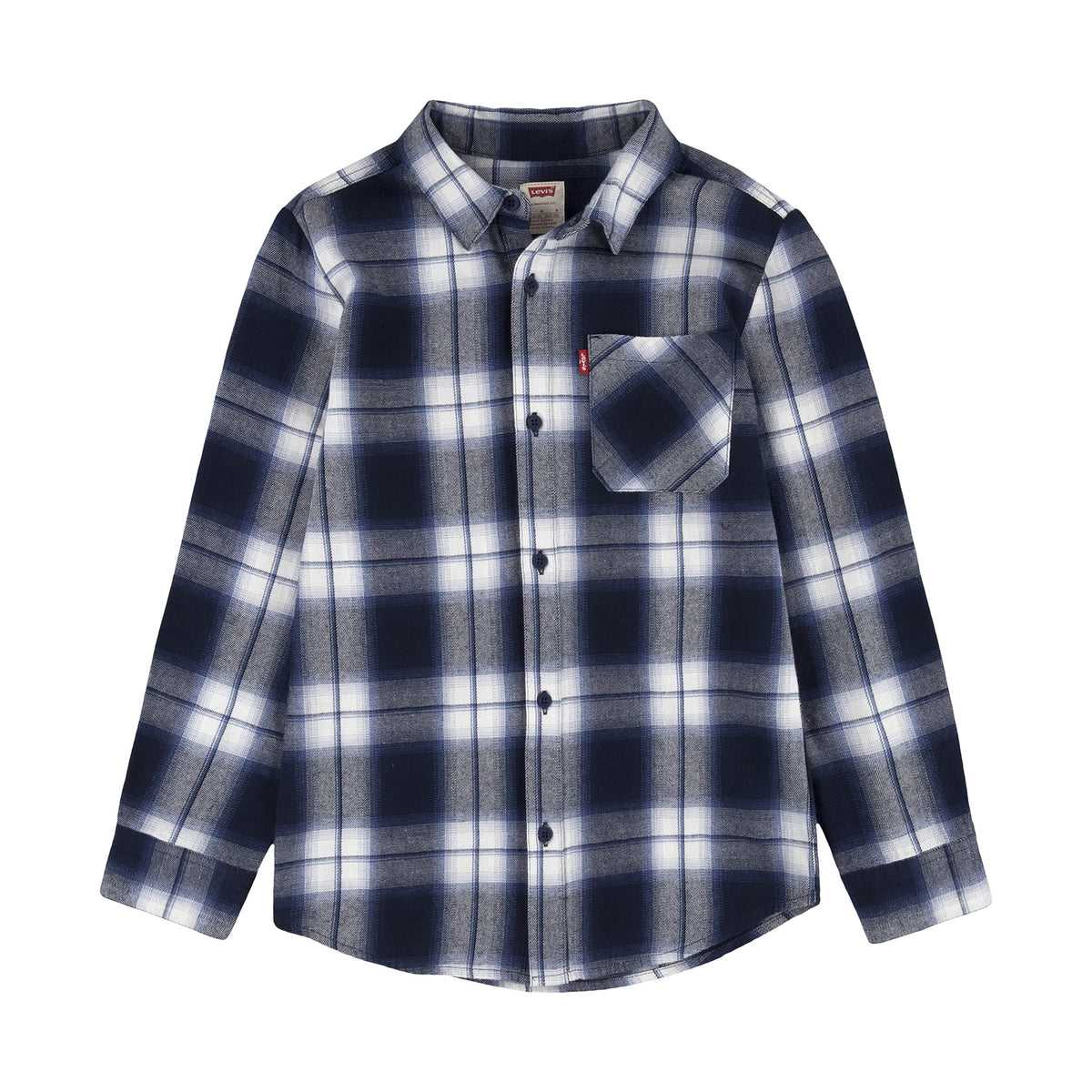 Levi's | Camisa Franela Manga Larga Cuadros Marino Blanco Niño  (8-10T)