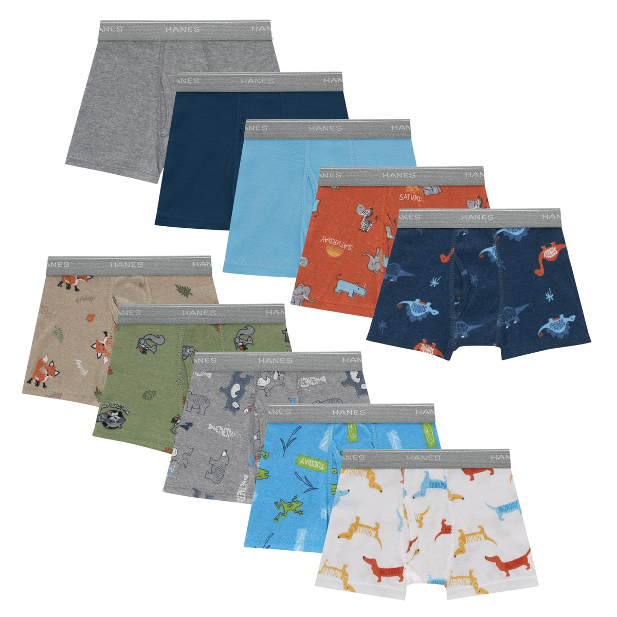 Hanes | Bóxers Niño Pack 10 Algodón Transpirable Estampados Surtidos Cintura Elástica (2T - 5T)