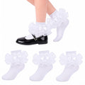 Calcetines Nina Pack 3 Pares Volantes Encaje Tutu Doble Capa Lazo Cinta 3D Blanco Organza Princesa Comunion Boda Uniforme (1 - 10T)