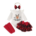My 1st Christmas Reno | Conjunto Navideño Bebé Niña Falda Cuadros Rojo + Medias + Diadema