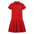 Tommy Hilfiger Vestido Polo Piqué Niña | Rojo • Parche Bordado H Varsity • Falda Plisada