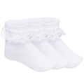 Calcetines Nina Pack 3 Pares Volantes Encaje Doble Capa Blanco Tobillero Algodon Princesa (1 - 15T)