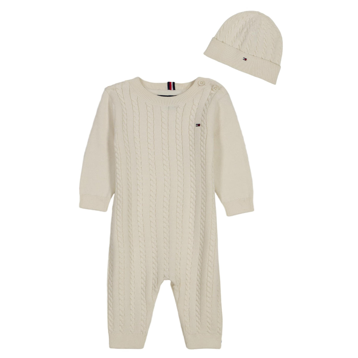 Overol Cable Knit con Gorra Tommy Hilfiger | Crema/Beige (0M - 9M)