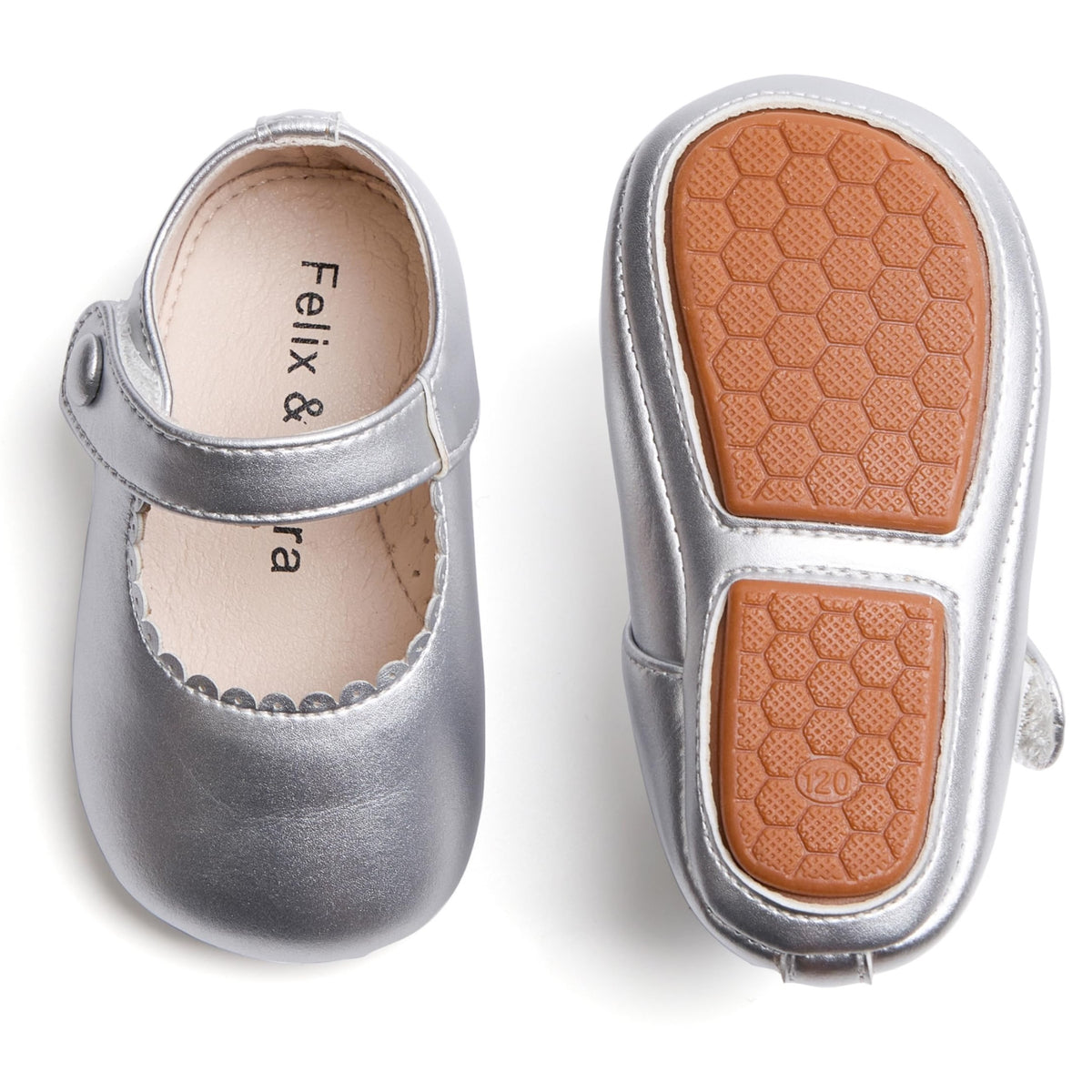 Zapatos de Vestir Antideslizantes de Suela Suave con Velcro para Bebé (Plateado) – Félix & Flora