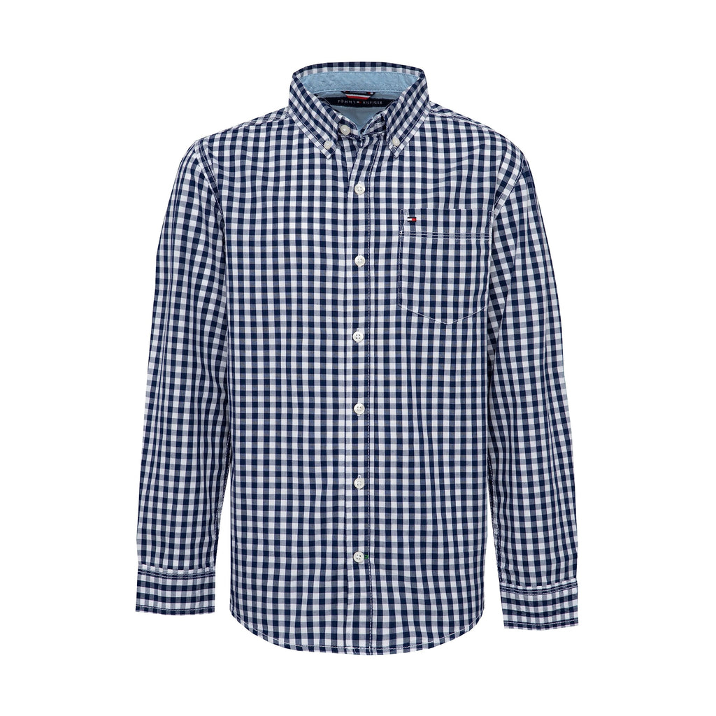 Tommy Hilfiger | Camisa Casual Manga Larga Gingham Marino Blanco Niño (2T - 18T)