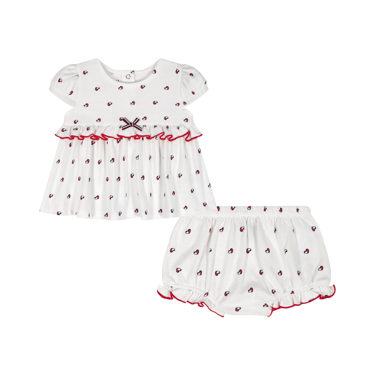 Conjunto 2 Piezas Tommy Hilfiger | Top Peplum Mangas Puff + Bloomer con Volante | Logos Rosa | Niña/Bebé (2M - 24M) (Copia)