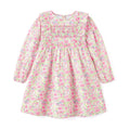 Vestido de Manga Larga 100% Algodón con Nido de Abeja, Volantes en los Hombros y Estampado Floral Rosa para Niña (12M - 8T)
