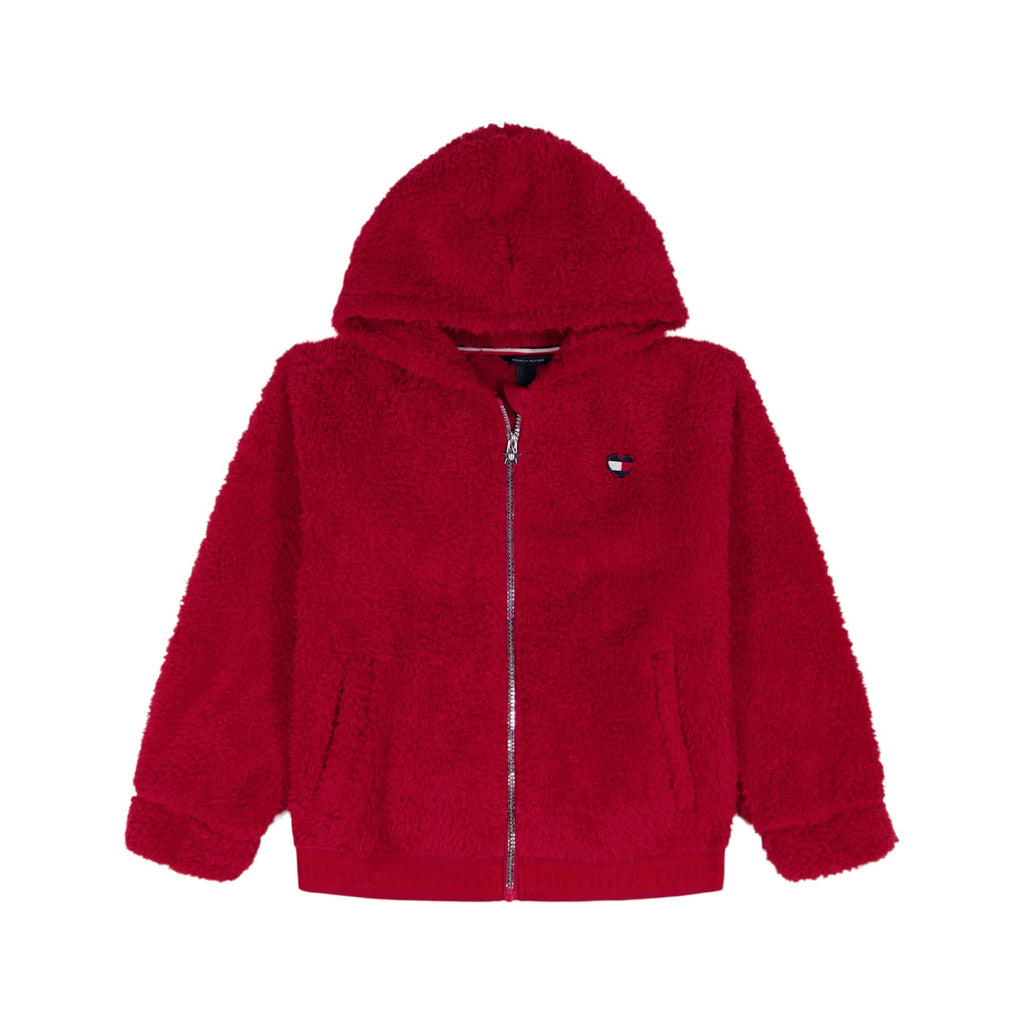 Chaqueta Sherpa Teddy Full-Zip Tommy Hilfiger | Pelo Rizado Bouclé Rojo + Logo Corazón TH | Niña (7T - 16T)