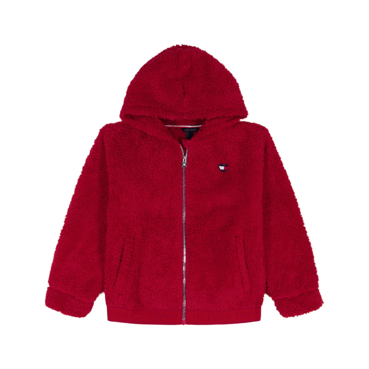 Chaqueta Sherpa Teddy Full-Zip Tommy Hilfiger | Pelo Rizado Bouclé Rojo + Logo Corazón TH | Niña (7T - 16T)