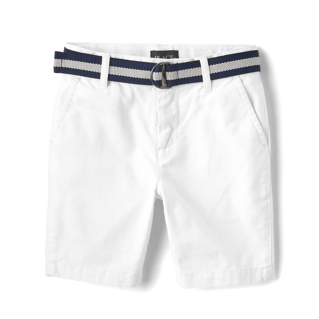 The Children's Place Short Chino Blanco con Cinturón Niño | Sarga Algodón • Botón + Cremallera