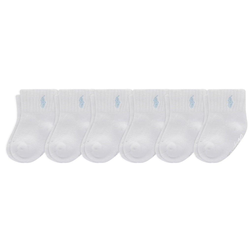 Polo Ralph Lauren | Calcetines Bebé Pack 6 Algodón Pony Bordado Azul Cielo Stay-Up Tobillero Blanco 0-24 Meses