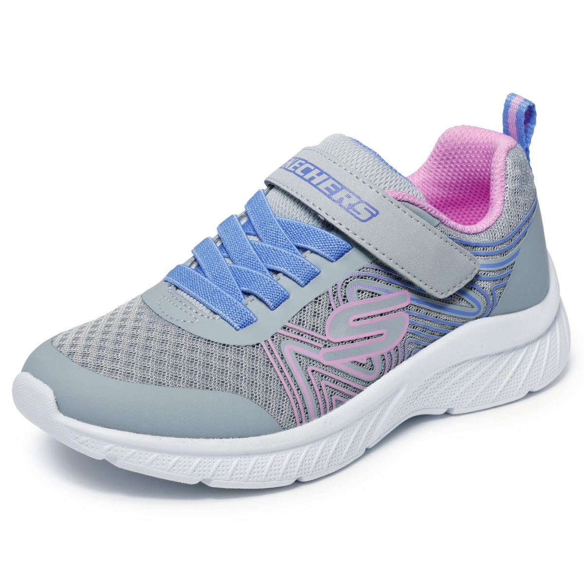Skechers - Tenis Deportivos Girls' Microspec Advance con Cierre Adaptable y Lavables para Niña (Gris/Lavanda) (Talla 27 - 36)