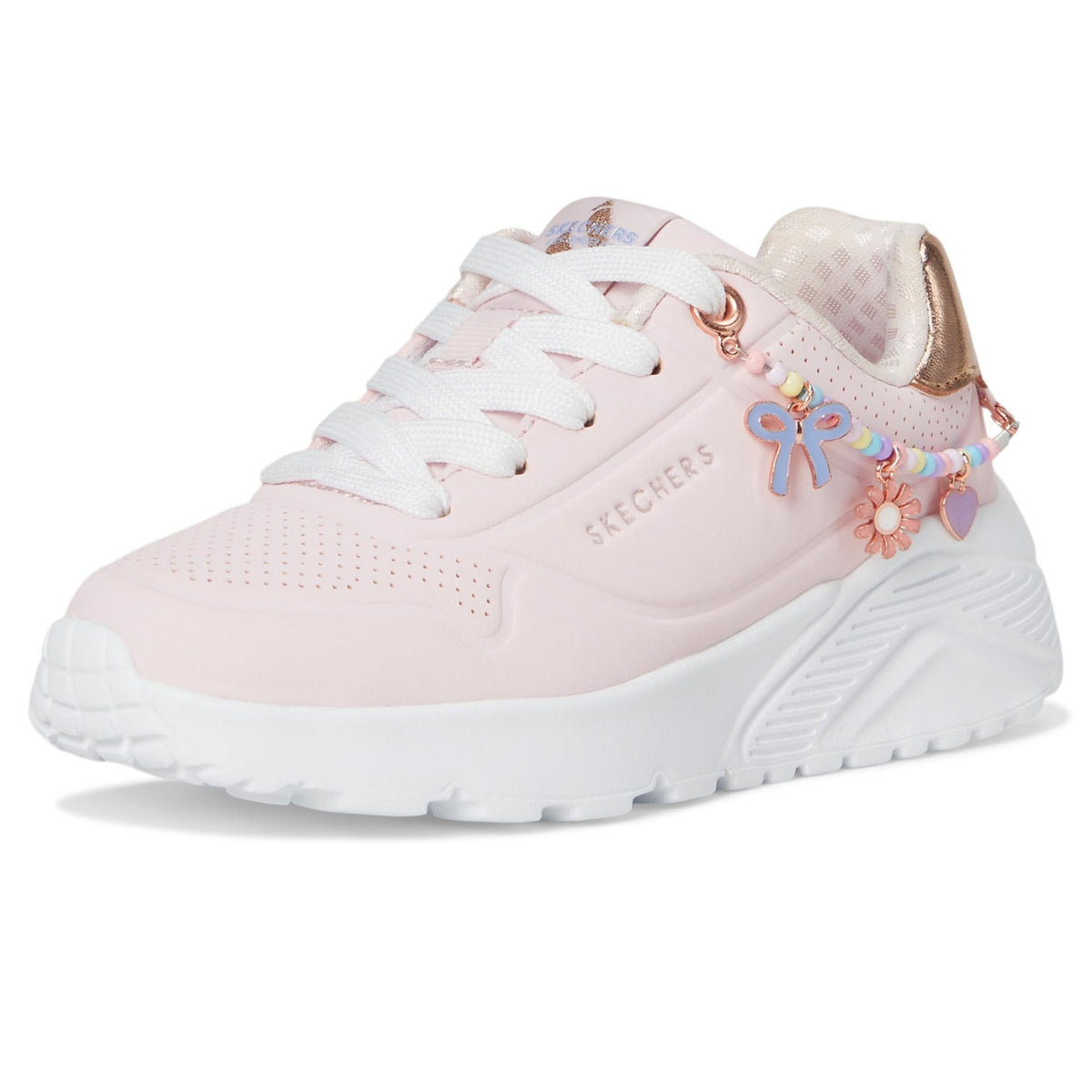 Skechers - Tenis Deportivos Uno Lite - Charming Lite con Detalle de Pulsera de Dijes para Niña (Rosa Claro/Multicolor) (Talla 27 - 40)