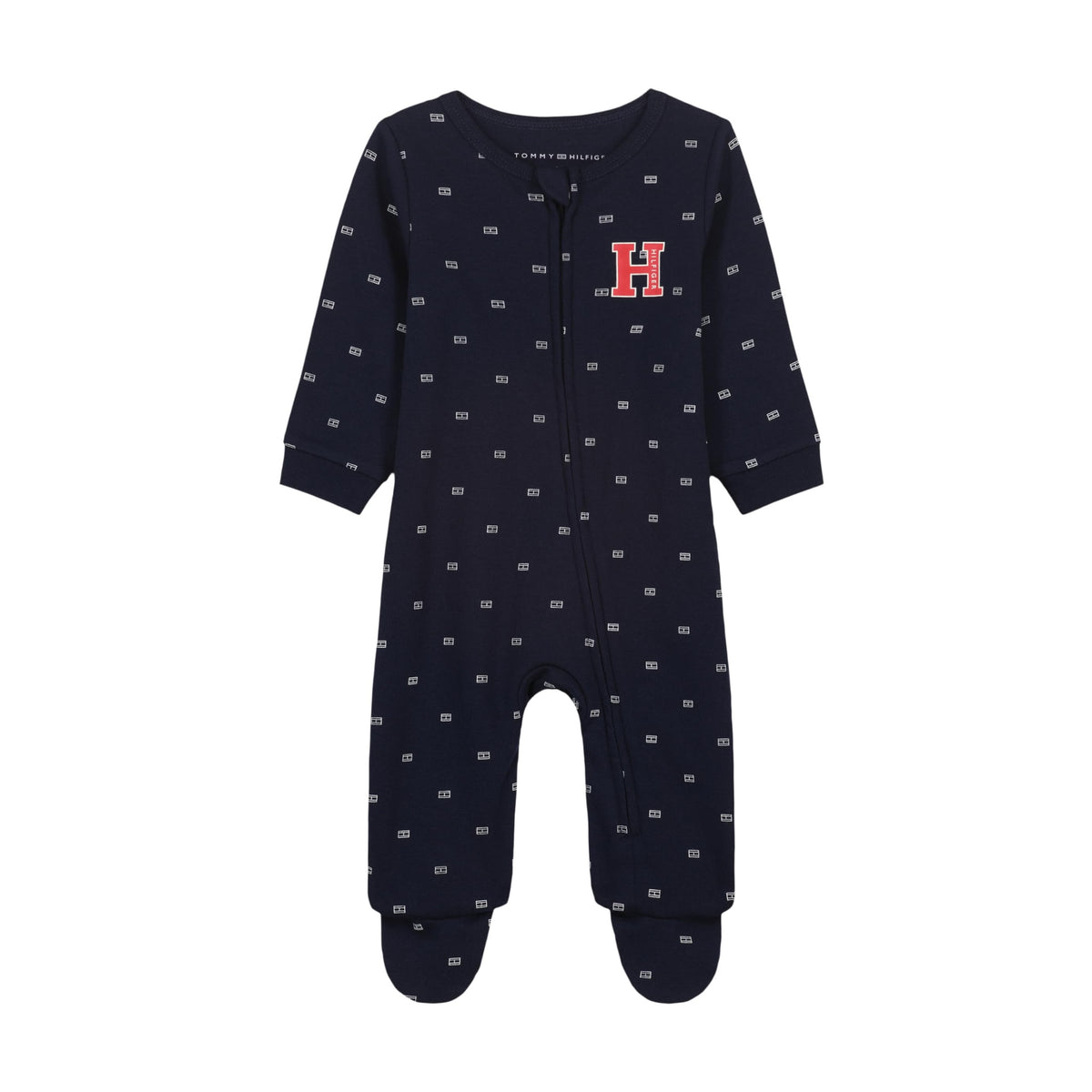Mono con Pies Manga Larga Tommy Hilfiger | Estampado Logo Allover | Azul Navy (0M - 9M)