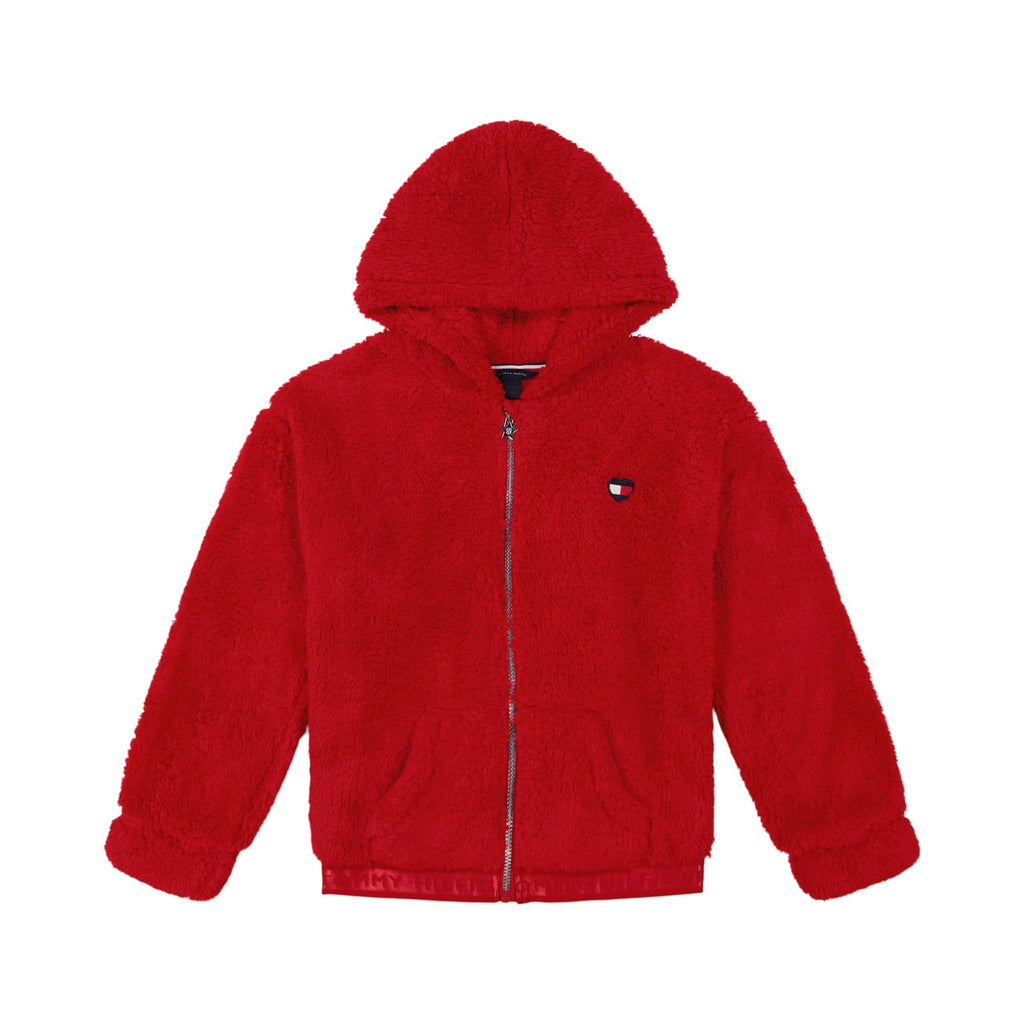 Chaqueta Sherpa Teddy Full-Zip Tommy Hilfiger | Pelo Rizado Bouclé Rojo + Logo Corazón TH | Niña Pequeña (7T - 16T)