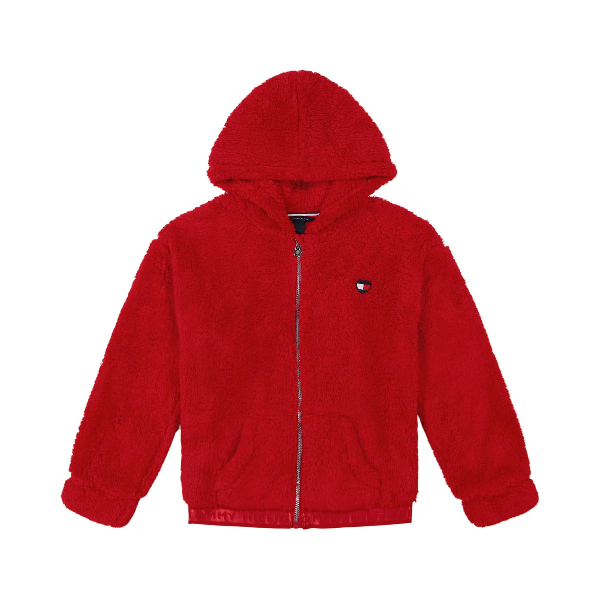 Chaqueta Sherpa Teddy Full-Zip Tommy Hilfiger | Pelo Rizado Bouclé Rojo + Logo Corazón TH | Niña Pequeña (7T - 16T)