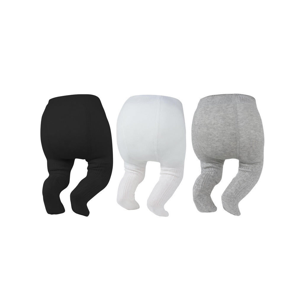 Pack 3 Leotardos con Pies Zando | Espacio para Pañal + Algodón Premium + Negro Blanco Gris | Bebé Niña 0-4T