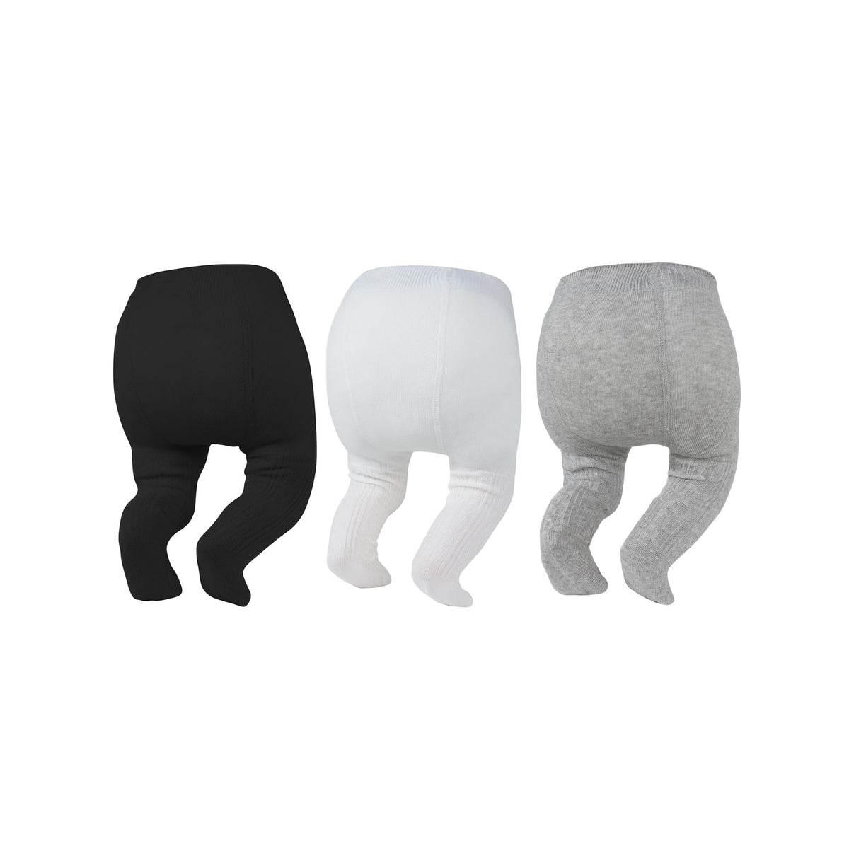 Pack 3 Leotardos con Pies Zando | Espacio para Pañal + Algodón Premium + Negro Blanco Gris | Bebé Niña 0-4T
